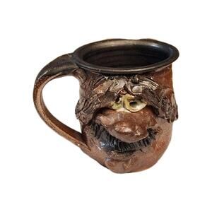 Vintage Signed Artisan Handmade Pottery Ugly Face Mug Cup